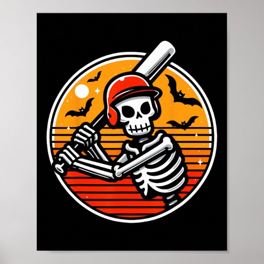 Skeleton Baseball Player Boys Kids Funny Halloween Poster (Vorne)