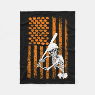 Skeleton Baseball Player Fan Skeleton Halloween Ba Fleecedecke