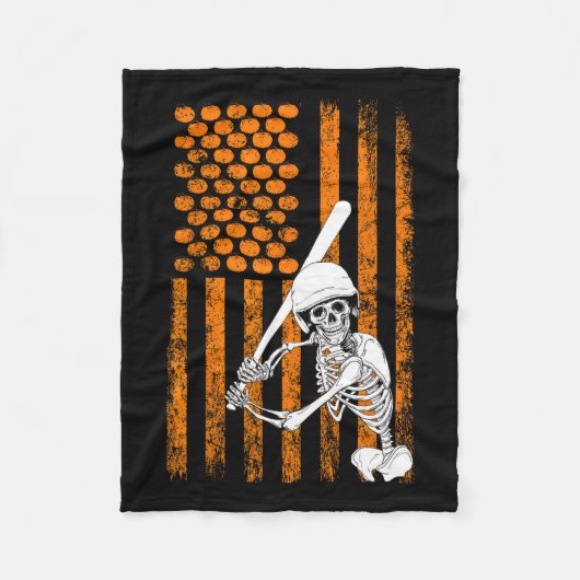 Skeleton Baseball Player Fan Skeleton Halloween Ba Fleecedecke (Vorderseite)