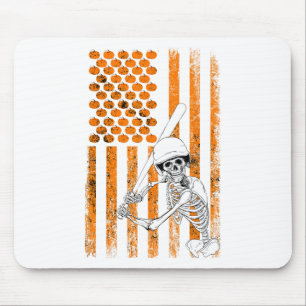 Skeleton Baseball Player Fan Skeleton Halloween Ba Mousepad