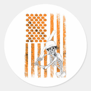 Skeleton Baseball Player Fan Skeleton Halloween Ba Runder Aufkleber