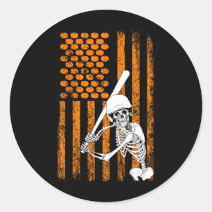 Skeleton Baseball Player Fan Skeleton Halloween Ba Runder Aufkleber