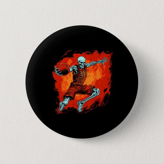 Skeleton Basketball Spieler Halloween Spooky Button (Vorderseite)