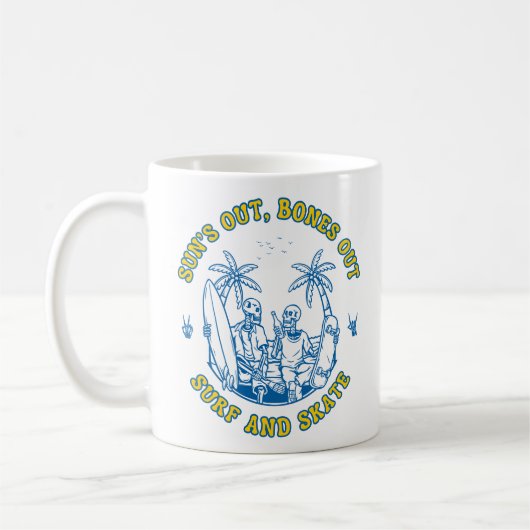 Skeleton Beach Vibes Surf und Skate Summer Design Kaffeetasse (Links)