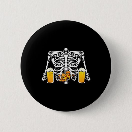 Skeleton Beer Lover Hamburger Pizza Xray Halloween Button (Vorderseite)