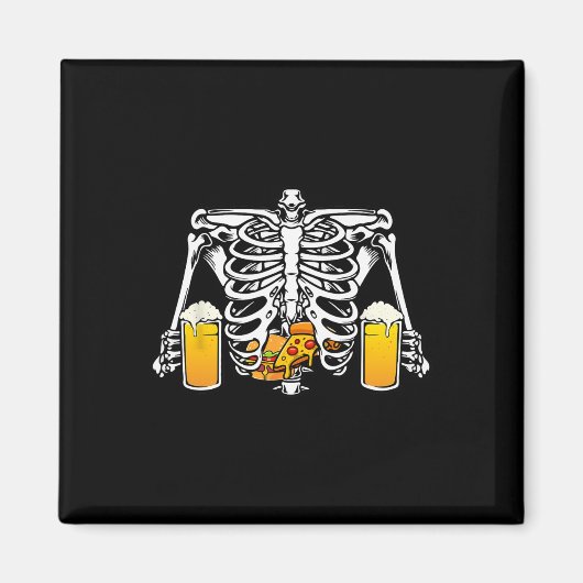 Skeleton Beer Lover Hamburger Pizza Xray Halloween Magnet (Vorne)