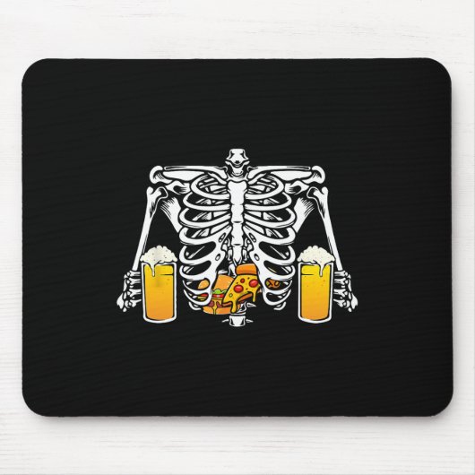 Skeleton Beer Lover Hamburger Pizza Xray Halloween Mousepad (Vorne)