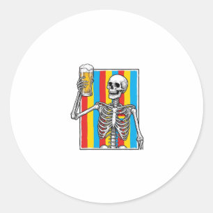 Skeleton Beer Rainbow Vintage Gravur Shirt_1 Runder Aufkleber