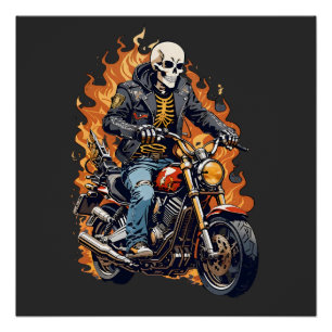 Skeleton Biker   Überfahren von Motorrädern   Radü Poster