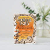 Skeleton Black Halloween Party Einladung (Stehend Vorderseite)