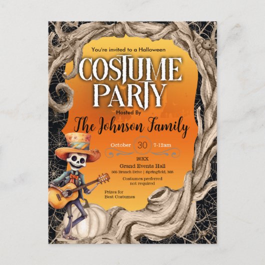 Skeleton Black Halloween Party Einladung (Vorderseite)