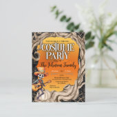 Skeleton Black Halloween Party Einladung (Stehend Vorderseite)