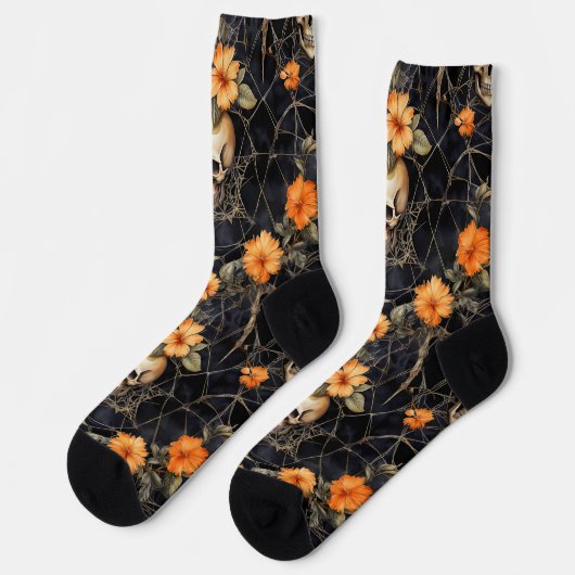 Skeleton Black Pattern Halloween Socken (Linkes Detail)
