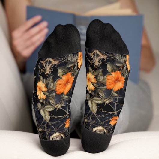 Skeleton Black Pattern Halloween Socken (Unterseite)