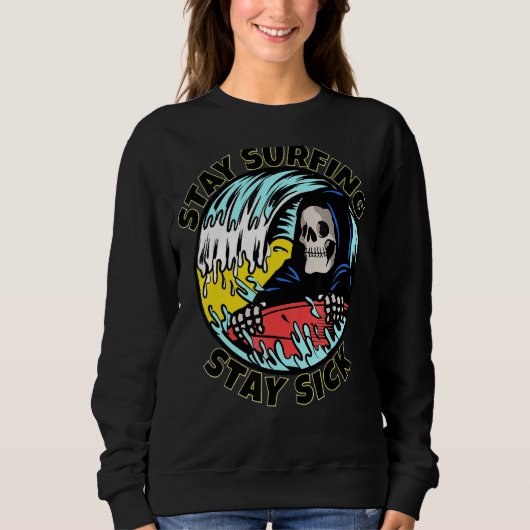 Skeleton Bleibe Surfing Bleibe Sick Summer Beach S Sweatshirt (Vorderseite)