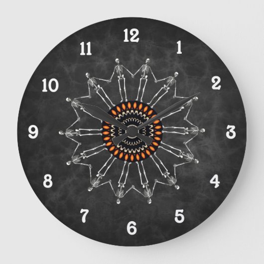 Skeleton Blume Gothic Gray Große Wanduhr (Vorderseite)