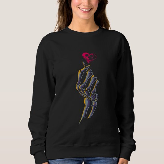 Skeleton Bones Hand Korean Heart Love Sign Valenti Sweatshirt (Vorderseite)