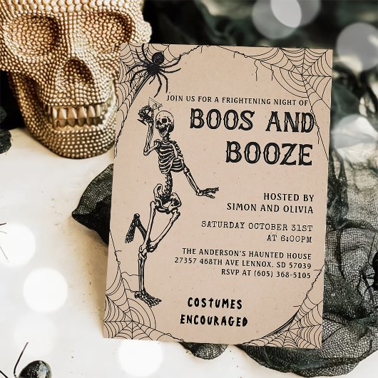 Skeleton Boos & Booze Adult Halloween-Party Einladung