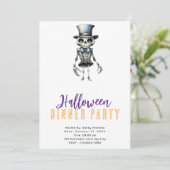 Skeleton Bow Krawatte Top Hat Halloween Abendessen Einladung (Stehend Vorderseite)