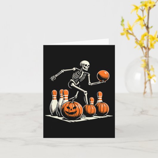 Skeleton Bowling Player Funny Bowler Halloween Karte (Gelbe Blume)