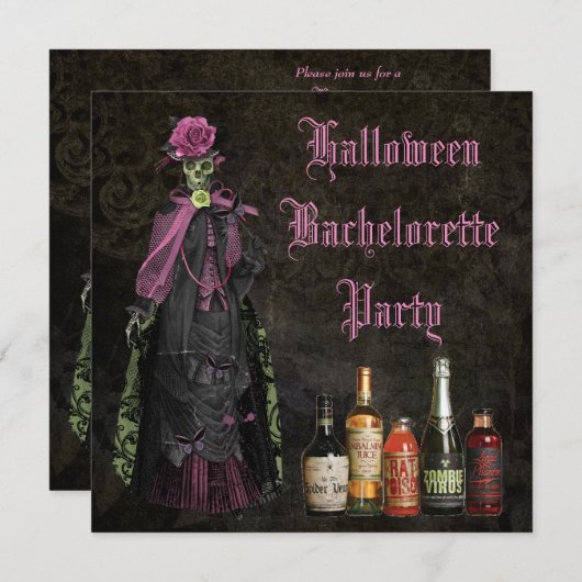 Skeleton Braut-Junggeselinnen-Abschied Halloweens Einladung (Vorne/Hinten)