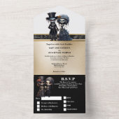 Skeleton Bridal Paar Gold schwarzen eleganten Got All In One Einladung (Innen)