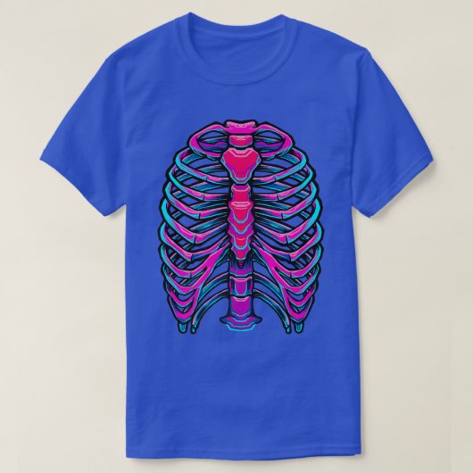 Skeleton Bright Pink Blue Cyber Design T-Shirt (Design vorne)