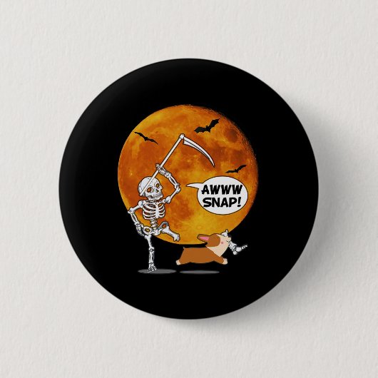 Skeleton Broken Leg Halloween Corgi Sensenmann Scy Button (Vorderseite)