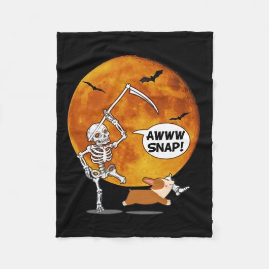 Skeleton Broken Leg Halloween Corgi Sensenmann Scy Fleecedecke (Vorderseite)