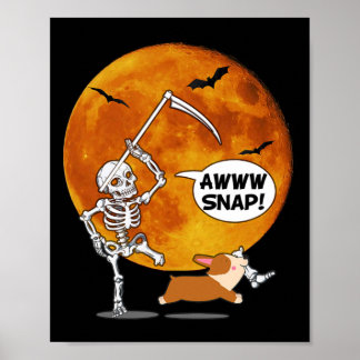Skeleton Broken Leg Halloween Corgi Sensenmann Scy Poster
