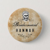 Skeleton Brown gotische Brautjungfer Halloweens Button (Vorderseite)