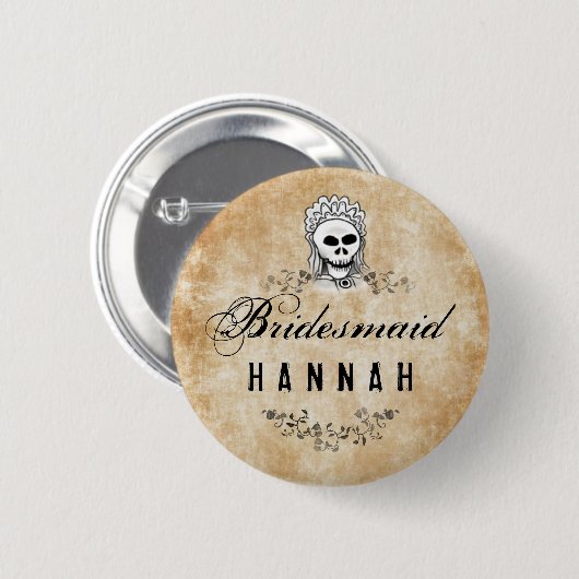 Skeleton Brown gotische Brautjungfer Halloweens Button (Vorne & Hinten)