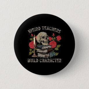 Skeleton Buch Blumenschädel Halloween Lehrersprech Button