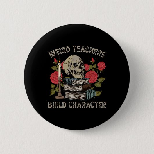 Skeleton Buch Blumenschädel Halloween Lehrersprech Button (Vorderseite)