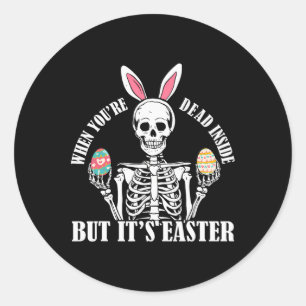 Skeleton Bunny Deside, aber Ostern Funny Funny Wom Runder Aufkleber