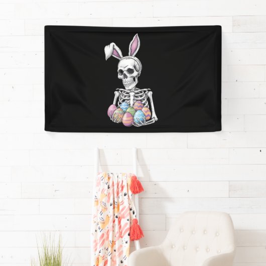 Skeleton Bunny Holding Ostereier Funny Rabbit Banner (Insitu)