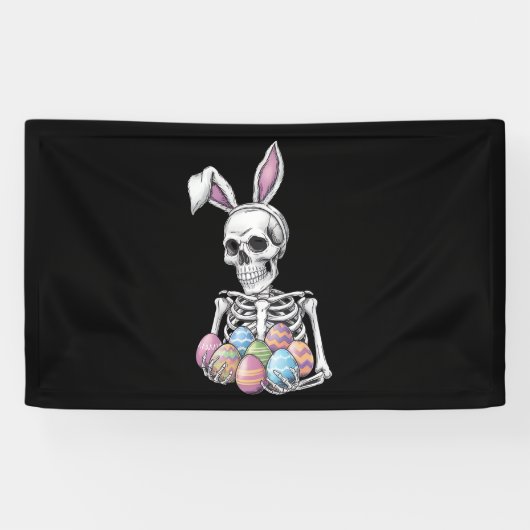 Skeleton Bunny Holding Ostereier Funny Rabbit Banner (Horizontal)