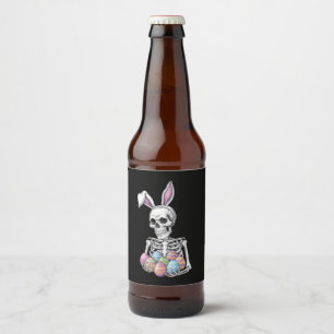 Skeleton Bunny Holding Ostereier Funny Rabbit Bierflaschenetikett