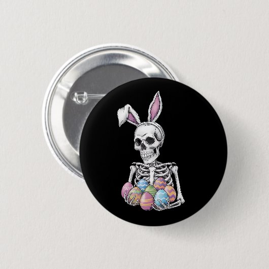 Skeleton Bunny Holding Ostereier Funny Rabbit Button (Vorne & Hinten)