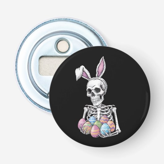 Skeleton Bunny Holding Ostereier Funny Rabbit Flaschenöffner (Vorderseite)