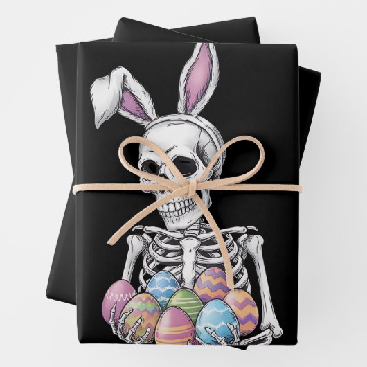 Skeleton Bunny Holding Ostereier Funny Rabbit Geschenkpapier Set (Beispiel)