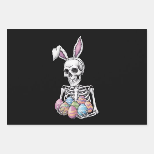 Skeleton Bunny Holding Ostereier Funny Rabbit Geschenkpapier Set (Vorderseite)