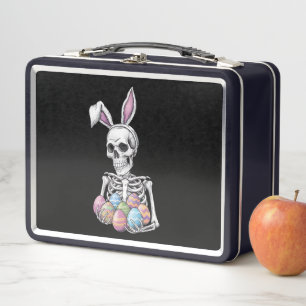 Skeleton Bunny Holding Ostereier Funny Rabbit Metall Brotdose