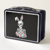 Skeleton Bunny Holding Ostereier Funny Rabbit Metall Brotdose (Vorderseite)