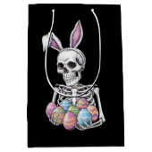 Skeleton Bunny Holding Ostereier Funny Rabbit Mittlere Geschenktüte (Vorderseite)