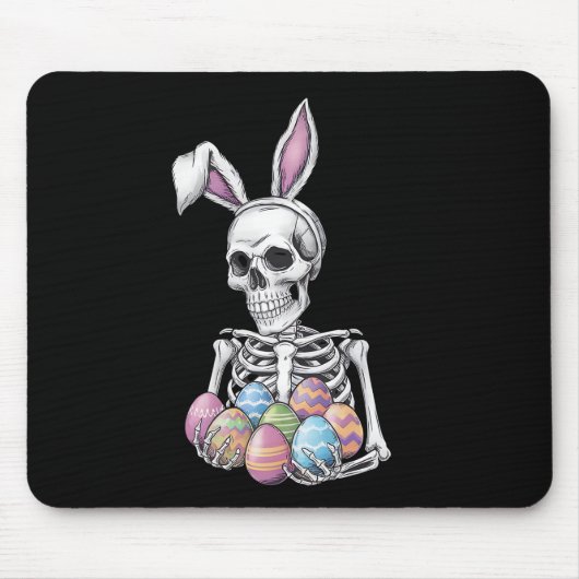 Skeleton Bunny Holding Ostereier Funny Rabbit Mousepad (Vorne)