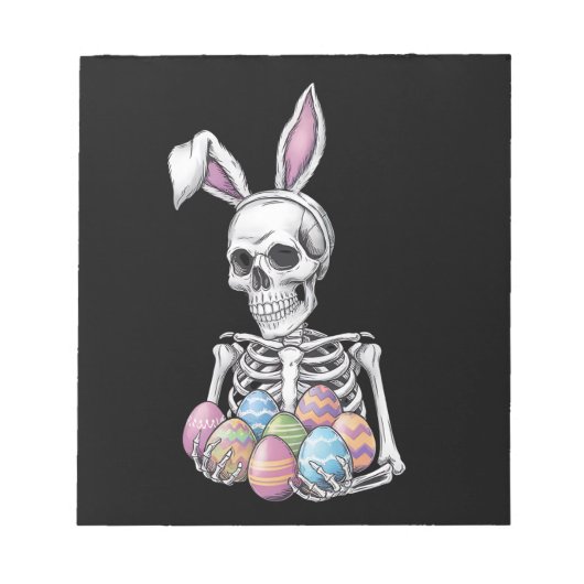 Skeleton Bunny Holding Ostereier Funny Rabbit Notizblock (Vorderseite)