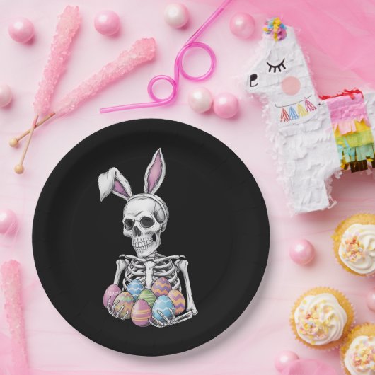 Skeleton Bunny Holding Ostereier Funny Rabbit Pappteller (Party)