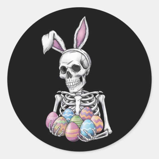 Skeleton Bunny Holding Ostereier Funny Rabbit Runder Aufkleber (Vorderseite)