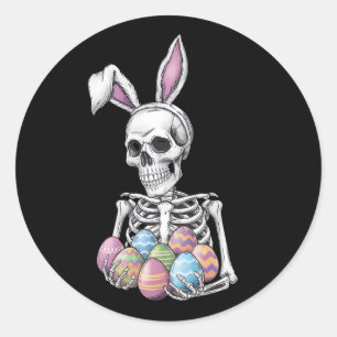 Skeleton Bunny Holding Ostereier Funny Rabbit Runder Aufkleber